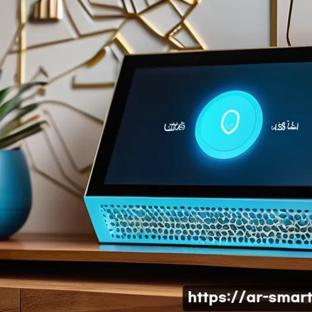 스마트홈 기기 업그레이드 방법 - A modern Arab family living room showcasing a seamless smart home integration setup, featuring a sle...
