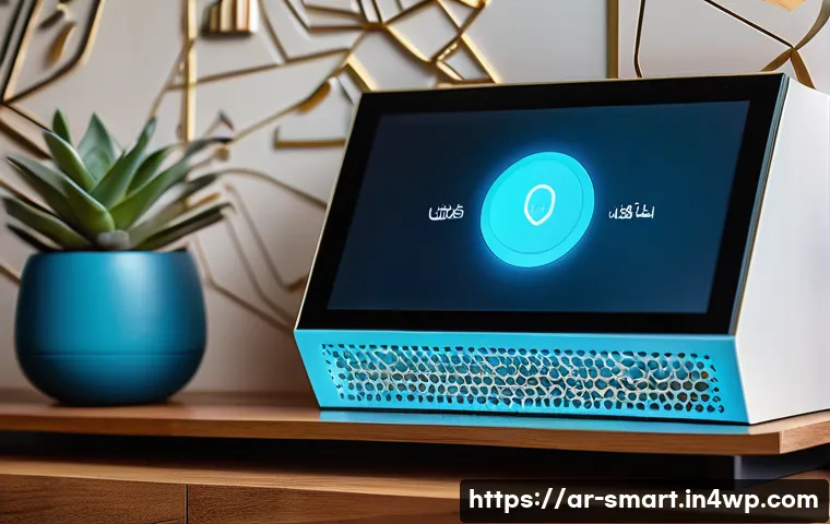 스마트홈 기기 업그레이드 방법 - A modern Arab family living room showcasing a seamless smart home integration setup, featuring a sle...