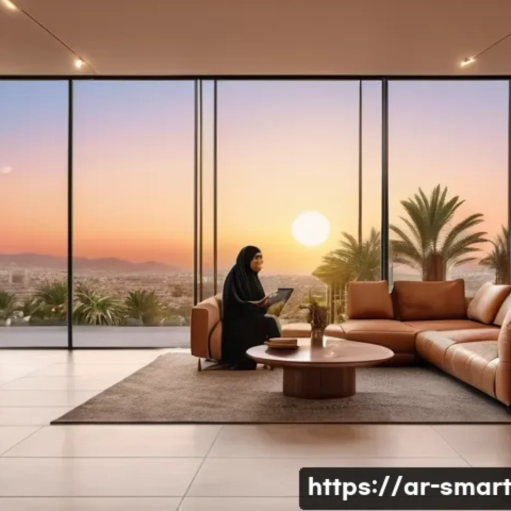 스마트홈 환경을 위한 새로운 기술 - A modern smart home interior in a Middle Eastern style apartment, featuring advanced self-learning h...