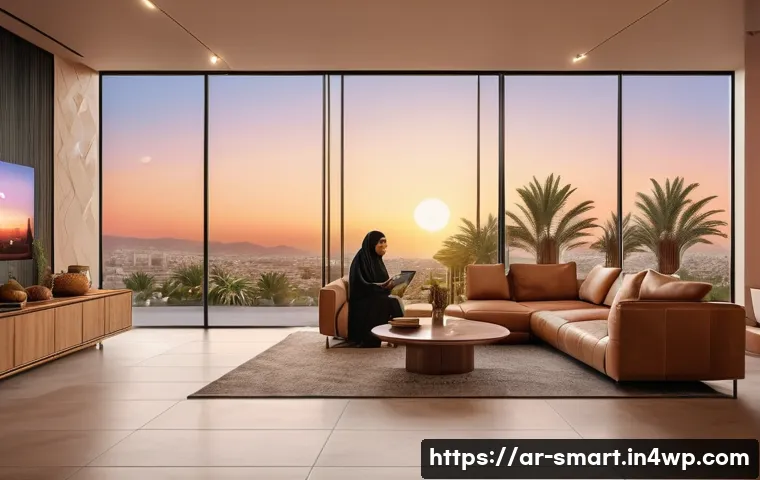 스마트홈 환경을 위한 새로운 기술 - A modern smart home interior in a Middle Eastern style apartment, featuring advanced self-learning h...
