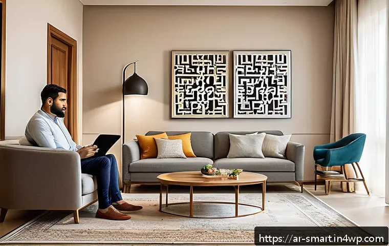 스마트홈에서의 데이터 분석 활용 - A modern Arabic family living room in a smart home environment, showcasing energy-efficient devices ...