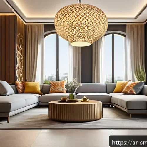 Home 32 스마트홈의 유용한 팁과 트릭 - A modern Arabic-style smart home interior showcasing a family living room with smart programmable LE...