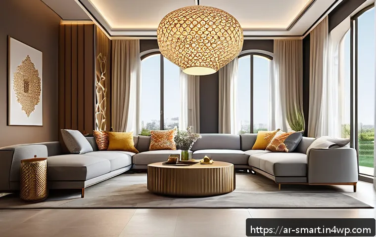 스마트홈의 유용한 팁과 트릭 - A modern Arabic-style smart home interior showcasing a family living room with smart programmable LE...