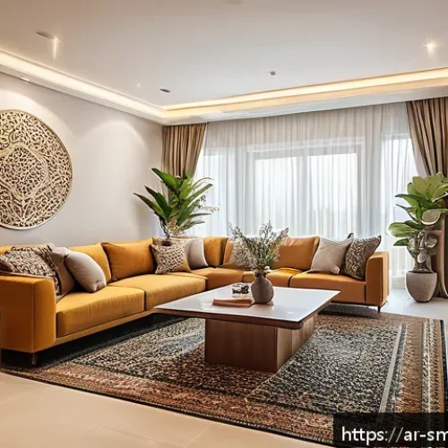 Home 31 스마트홈 기술의 발전과 그 영향 - A modern Arabic family living room in a Middle Eastern home, featuring smart home technology seamles...
