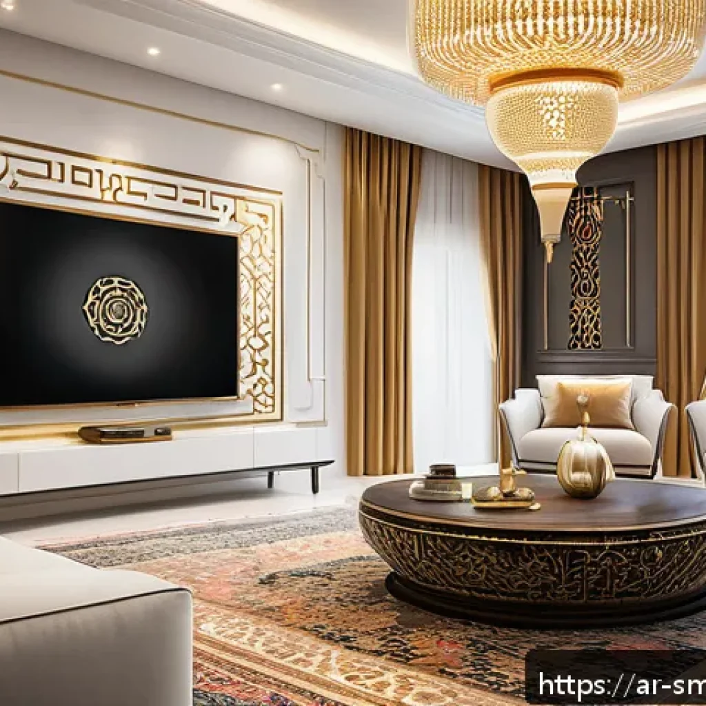 스마트홈 기기 평균 수명 및 유지관리 - A modern smart home control room in a stylish Arabic living space, featuring sleek smart security ca...