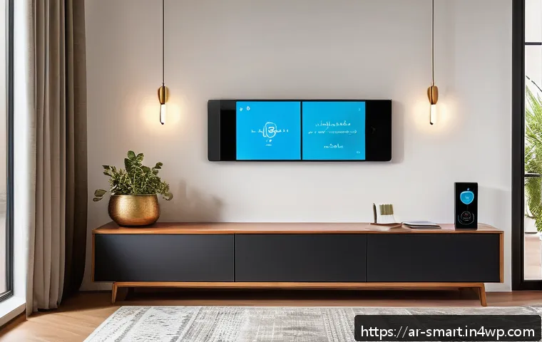 스마트 스위치 설치 가이드 - A modern Middle Eastern living room interior with smart home features prominently displayed: a sleek...